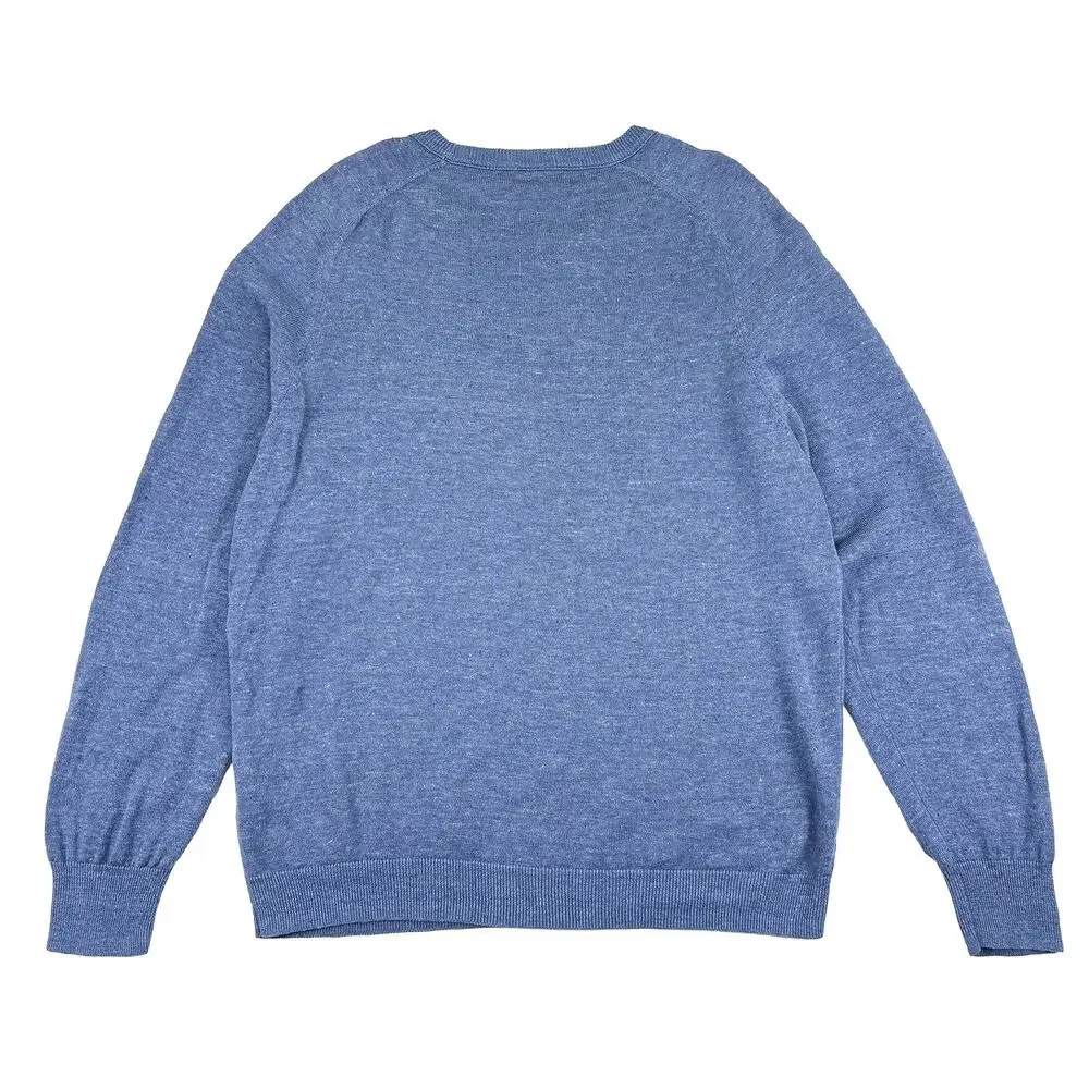 J Crew Linen Cotton Crewneck Sweater XL Blue Lightweight Coastal Preppy
